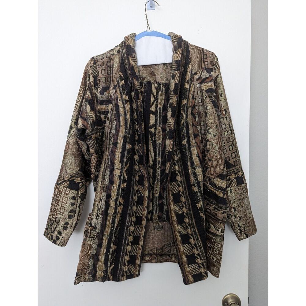 Vintage Leoniak Metallic Retro Knit Oversized Sweater Jacket Womens Size M